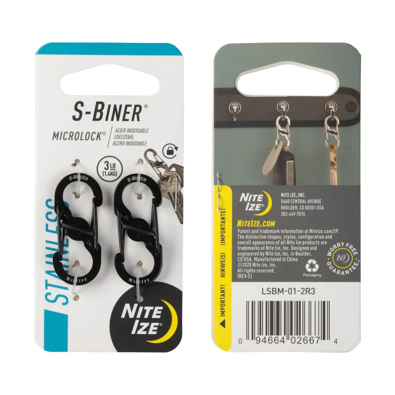 S-Biner Microlock Stainless Steel - 2 Pk - Black