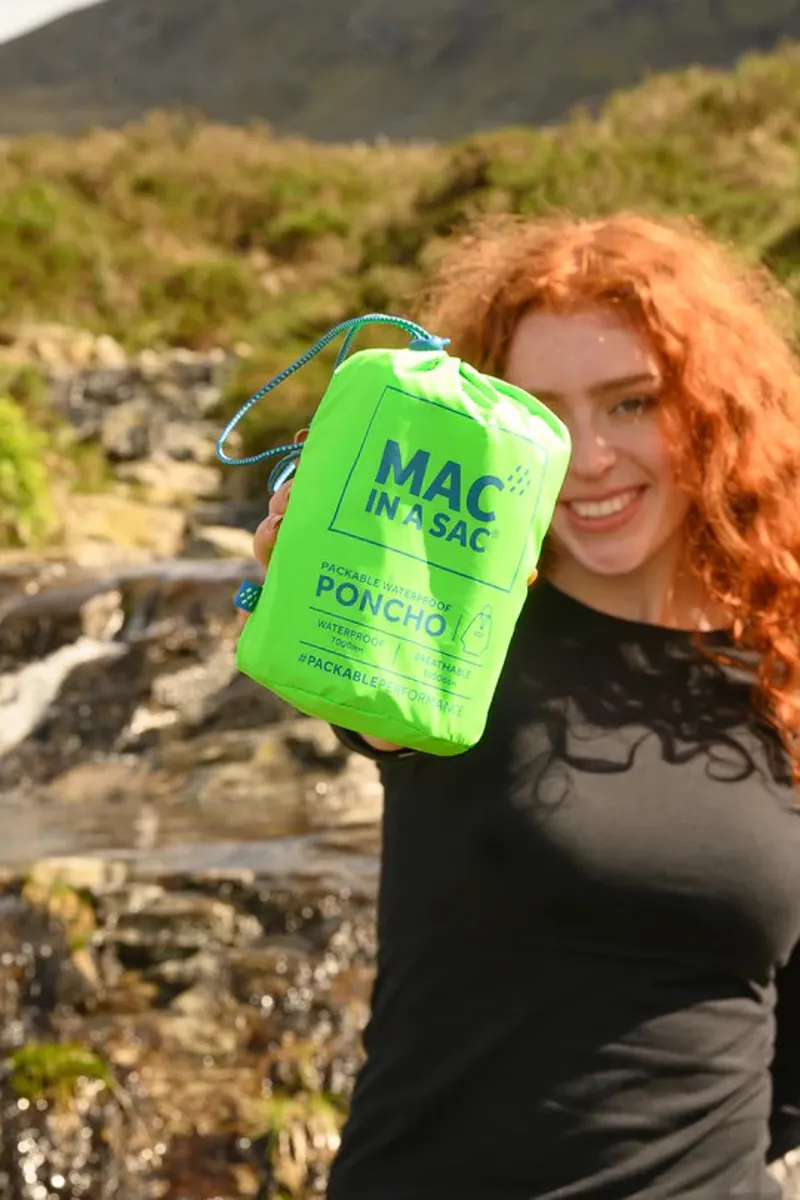 Mac in a Sac Waterproof Poncho - Neon Green-1