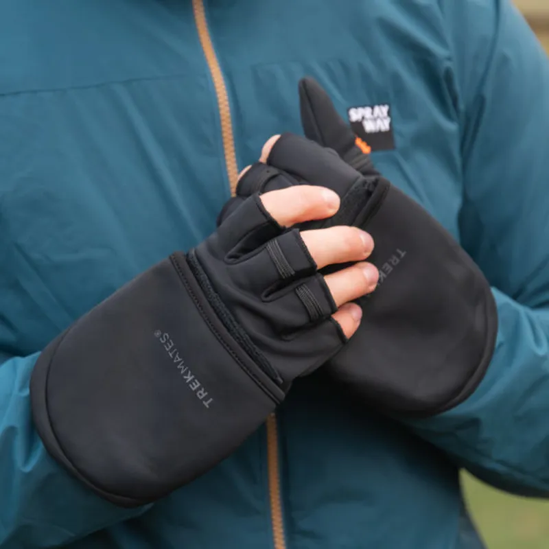 Trekmates Rigg Convertible Mitt Fingerless Glove Gore Windstopper - Black-2