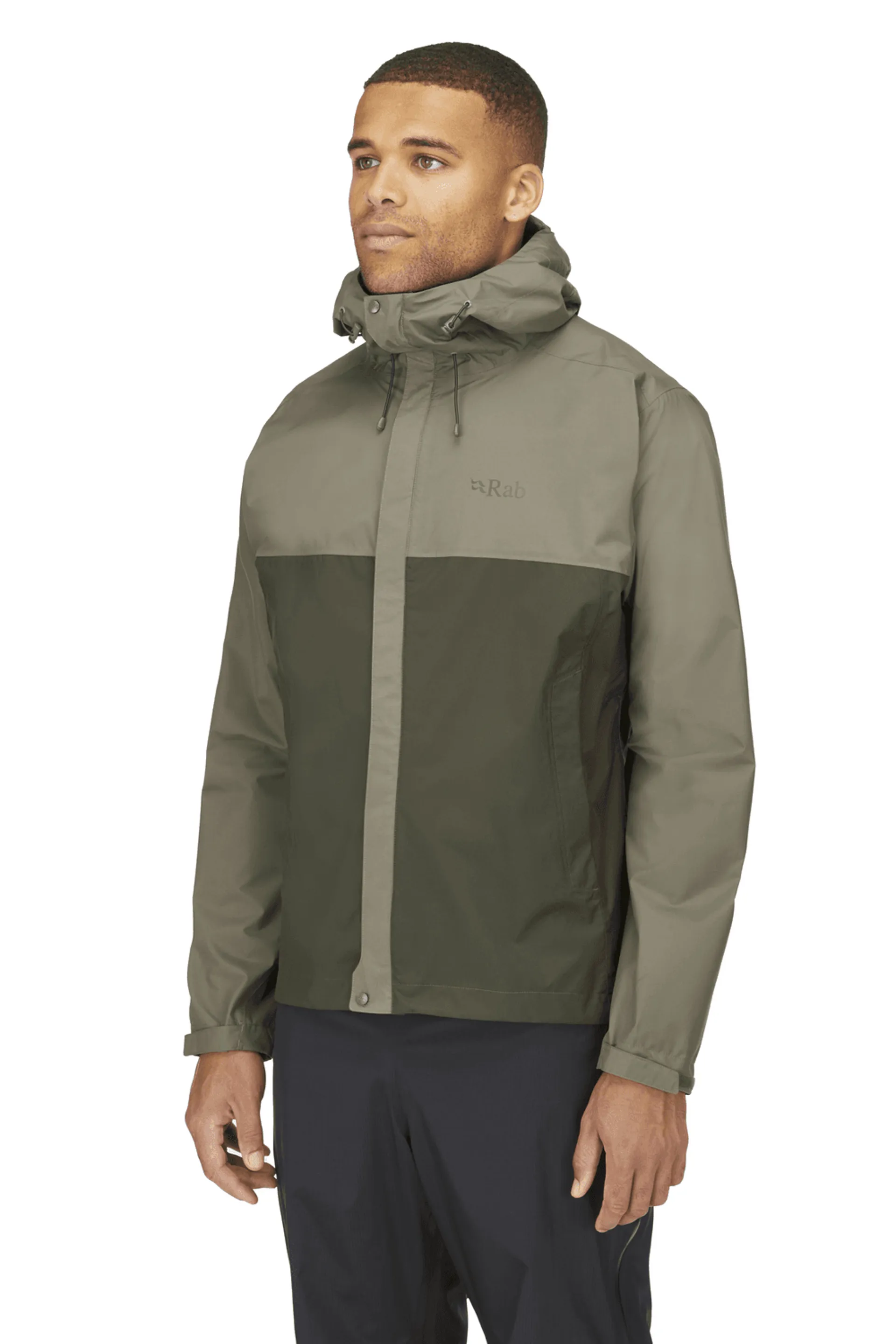 Rab Downpour Eco Mens Waterproof Jacket in Light Khaki Army