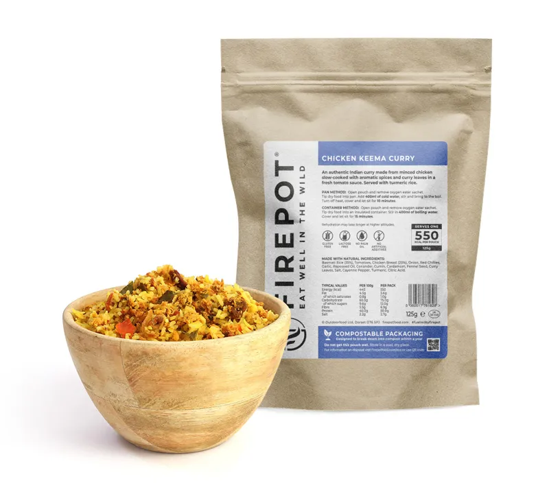 Firepot Foods Freeze Dried Chicken Keema Curry  Dehydrated Meal 125g Compostable Packing GF LF DofE Approved