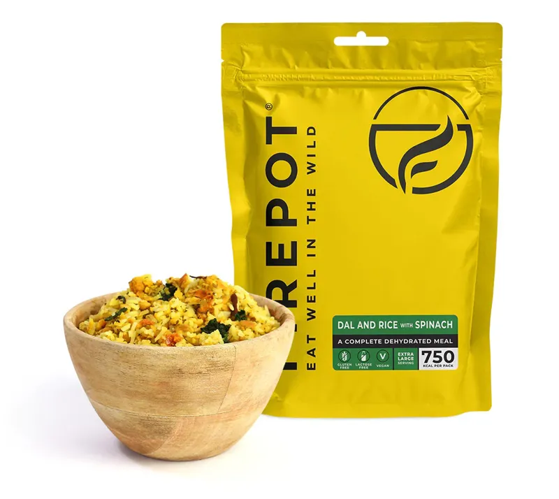 Firepot Foods Freeze Dried Dal and Rice with Spinach Dehydrated Meal XL 750kcal GF LF Vegan DofE Approved
