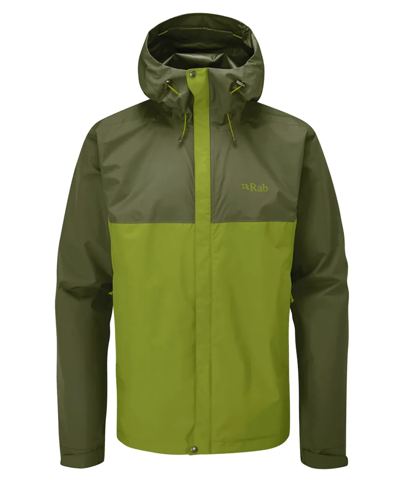 Rab Mens Downpour Eco Waterproof Jacket in Army/Aspen Green