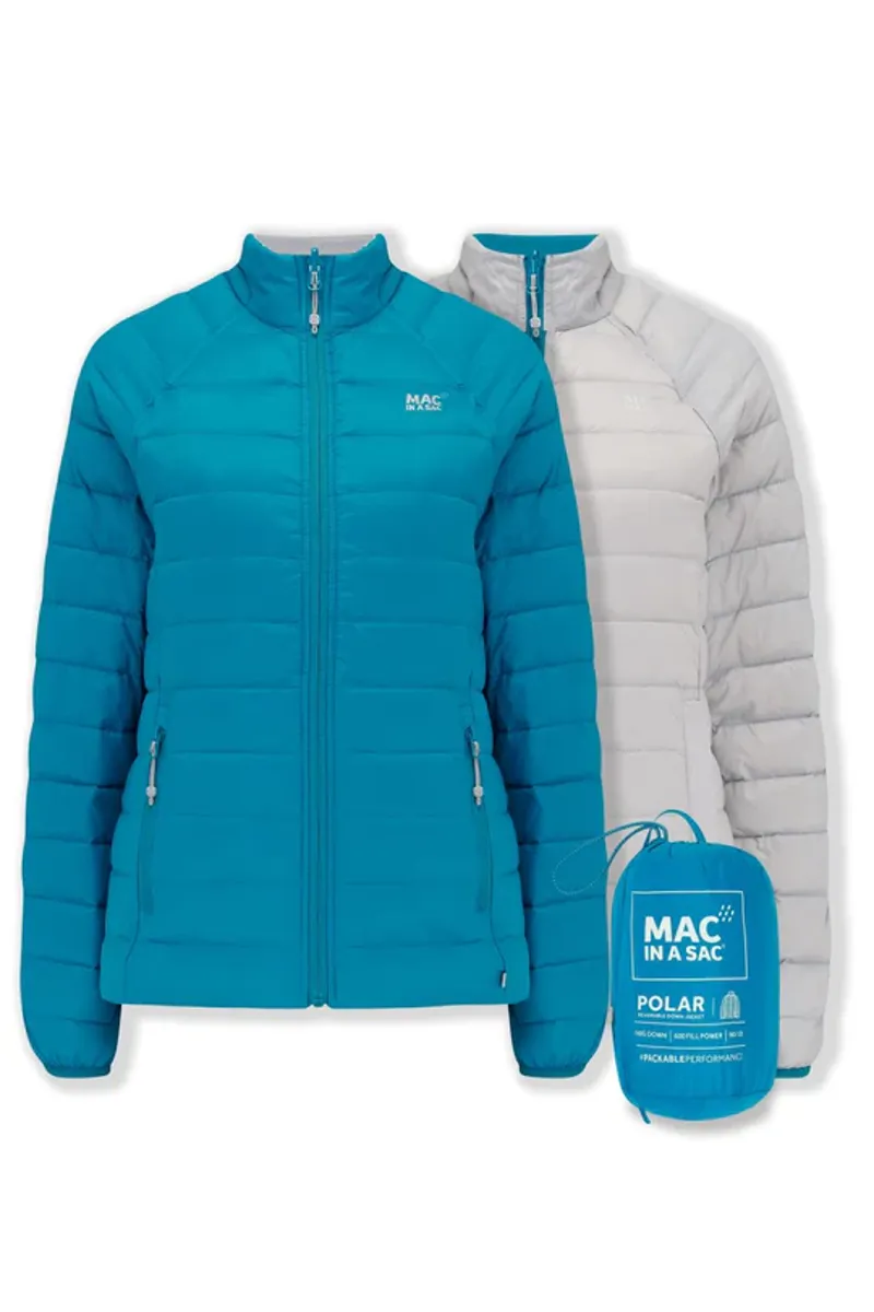 Mac in a Sac 'Polar' Packable and Reversible Women's Down Insulated Jacket - Petrol or Soft Grey