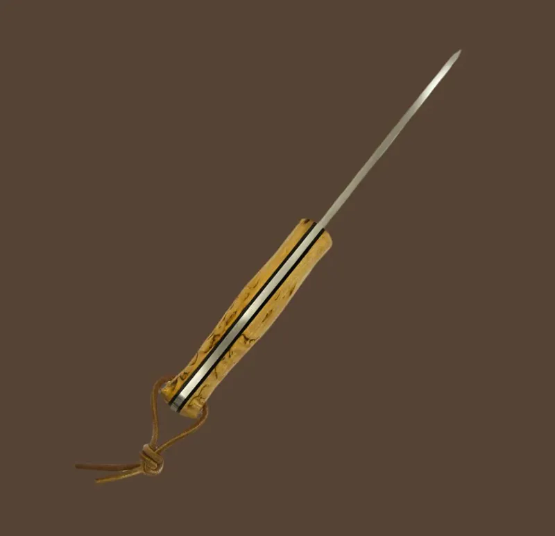 Casstrom Lars Falt Knife - Curly Birch Handle Scandi Grind LEFT HANDED sheath and Firesteel-1