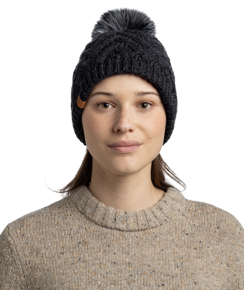 Buff Knitted and Fleece Band Beanie Caryn Graphite-1