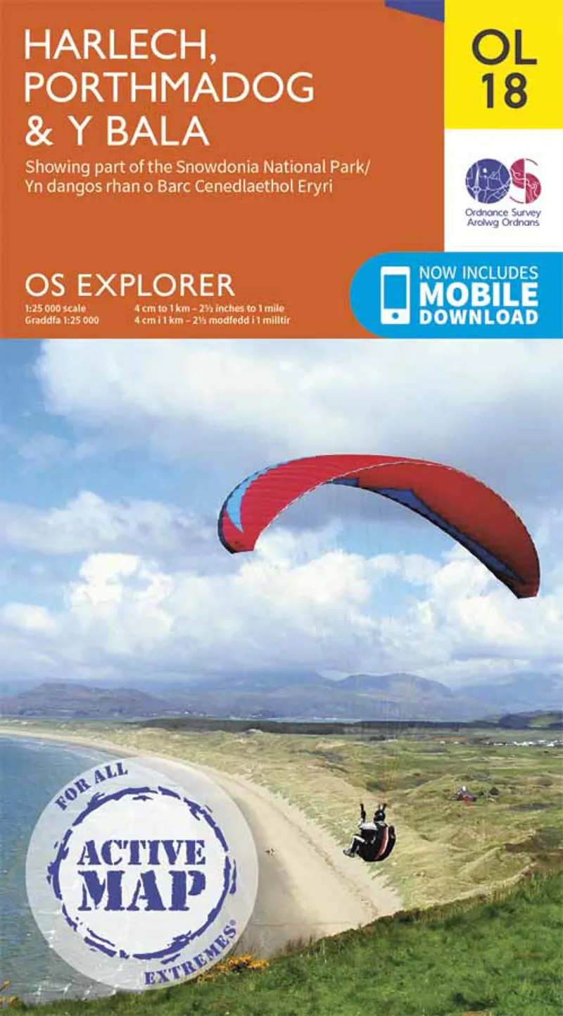 Explorer OL18 Harlech Porthmadog Bala Laminated Ordnance Survey Map