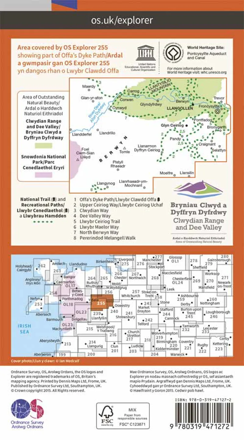 Explorer 255 Llangollen and Berwyn Laminated Ordnance Survey Map-3