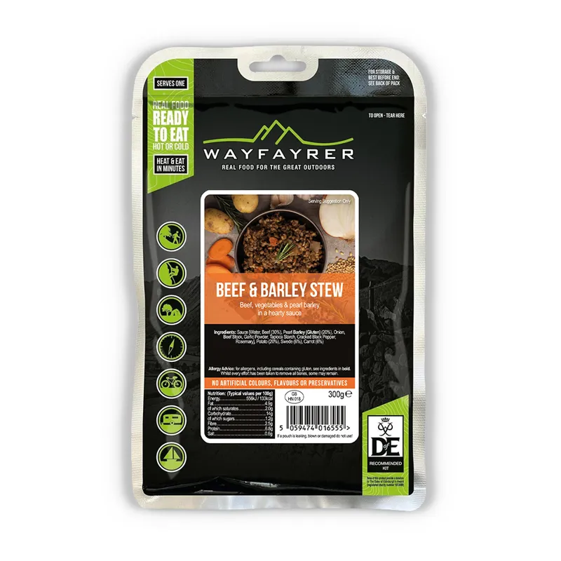 Wayfayrers Beef and Barley Stew LF DofE Approved Boil in the Bag Camping Meal 300g 399kCal