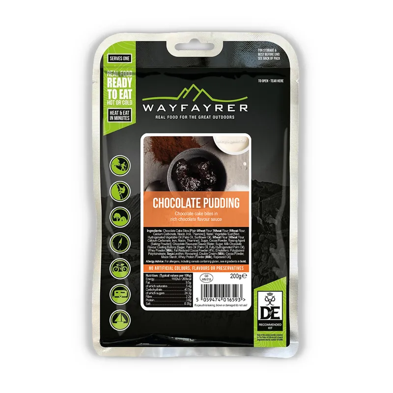 Wayfayrers Chocolate Pudding Vegetarian DofE Approved Boil in the Bag Camping Meal 200g 351kCal