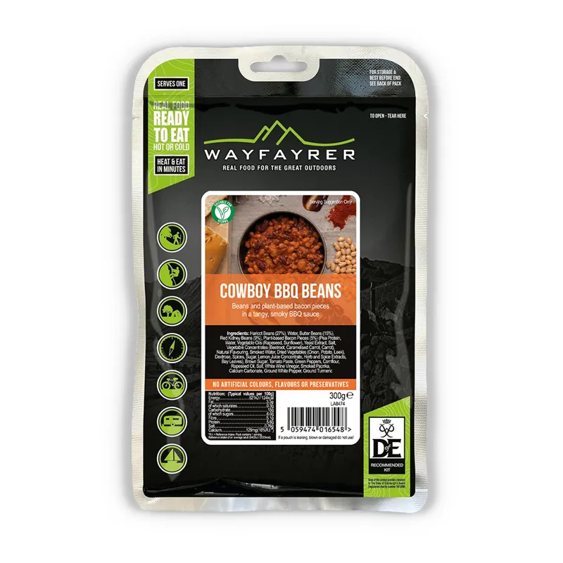 Wayfayrer Cowboy BBQ Beans LF GF Vegan DofE Approved Boil in the Bag Camping Meal 300g 372kCal