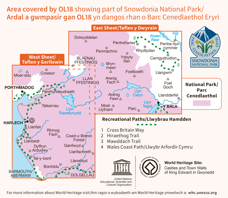 Explorer OL18 Harlech Porthmadog Bala Laminated Ordnance Survey Map-1