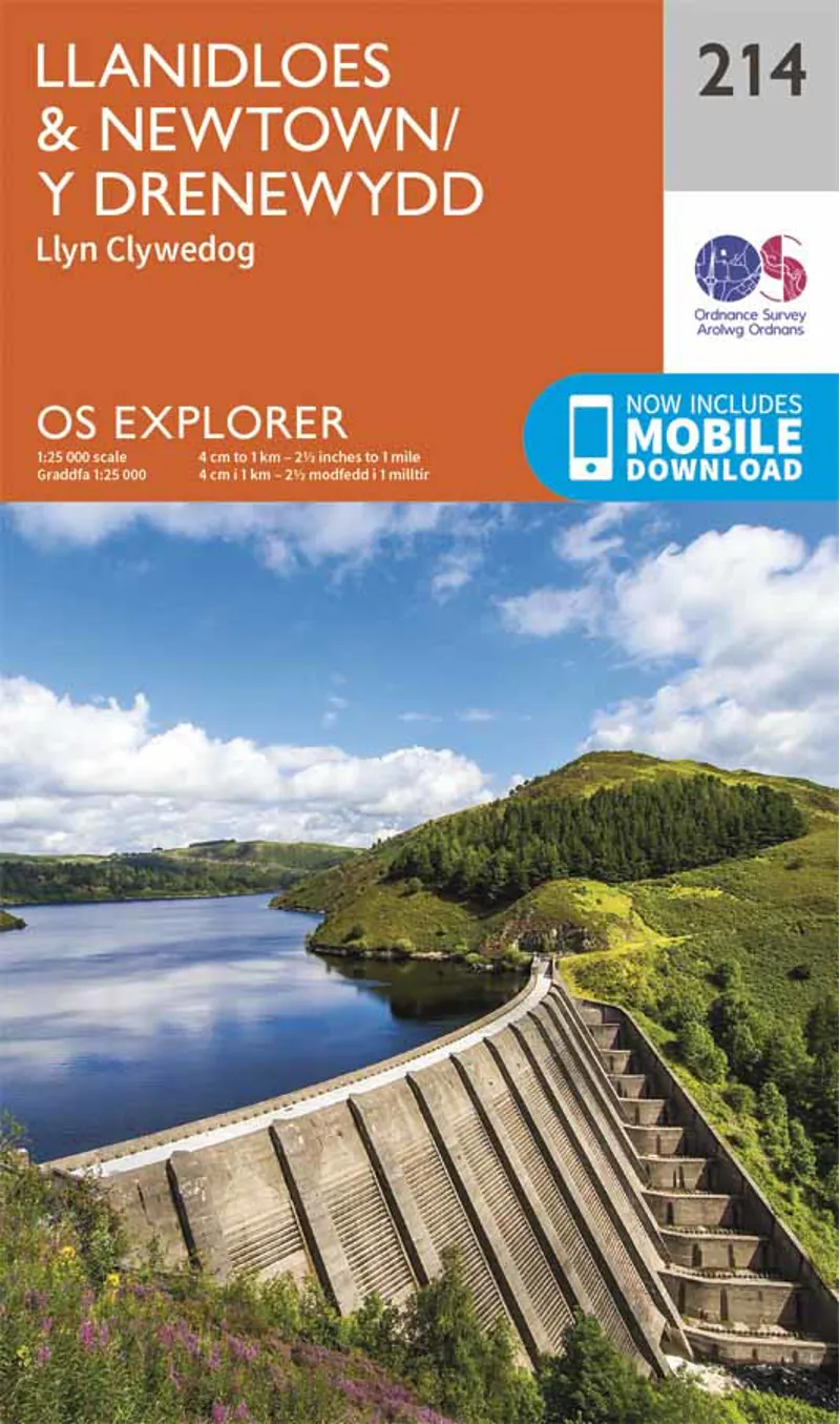 OS Explorer 214 Llanidloes and Newtown Map