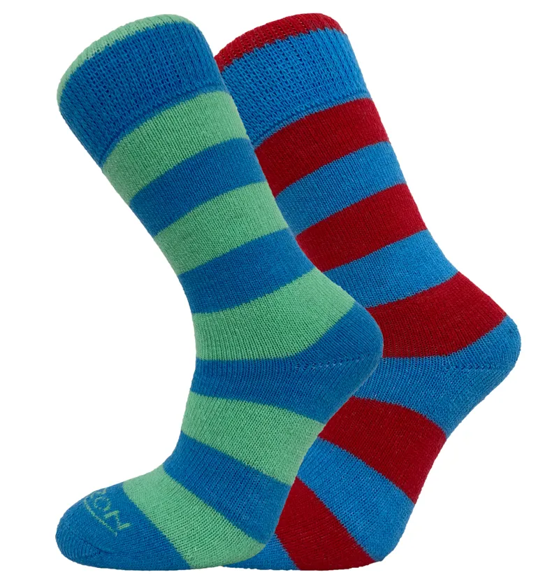 Horizon Heritage Socks 2 pack 4 - 7 Hoops or Stripes - Teal and Ruby