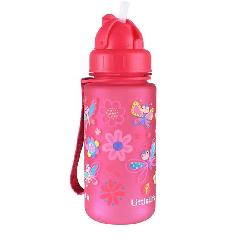 Littlelife Water Bottle Pink Butterflies-1