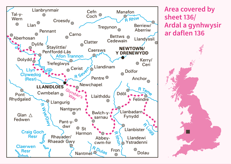 Landranger 136 Newtown and Llanidloes Ordnance Survey Map-1
