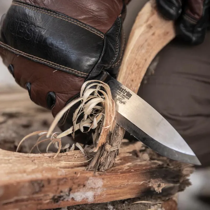 Casstrom Lars Falt Knife - Curly Birch Handle Scandi Grind LEFT HANDED sheath and Firesteel-2