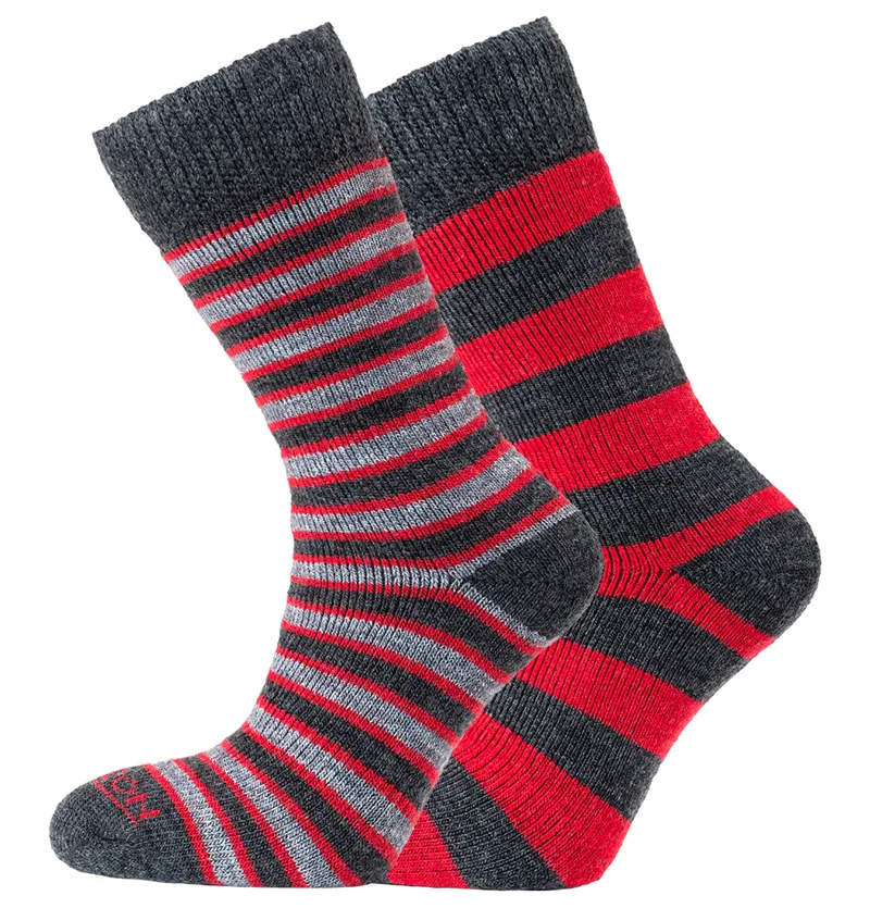 Horizon Heritage Socks Twin Pack UK 8 -12 Hoop - Red / Charcoal