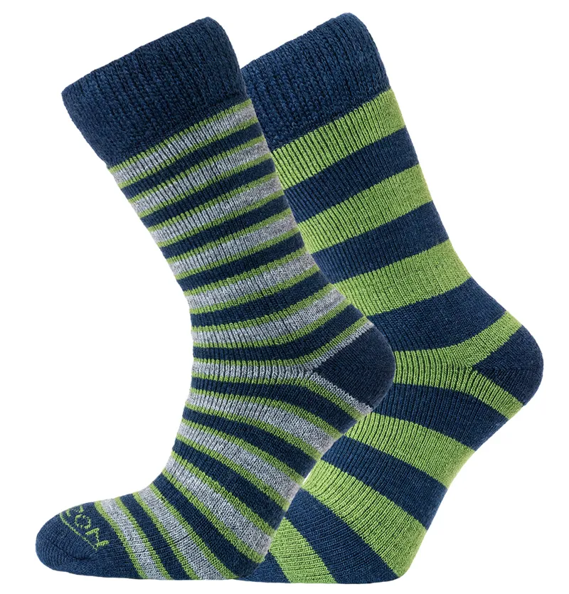 Horizon Heritage Socks 2pk 8-12 Stripes - Green / Navy