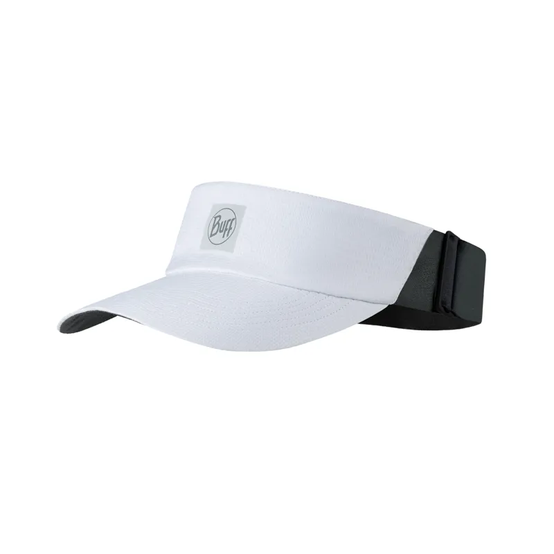 Buff Unisex Visor Solid White Running Sun Protection White S/M Adjustable Recycled Polyester Breathable Sports Visor Hat