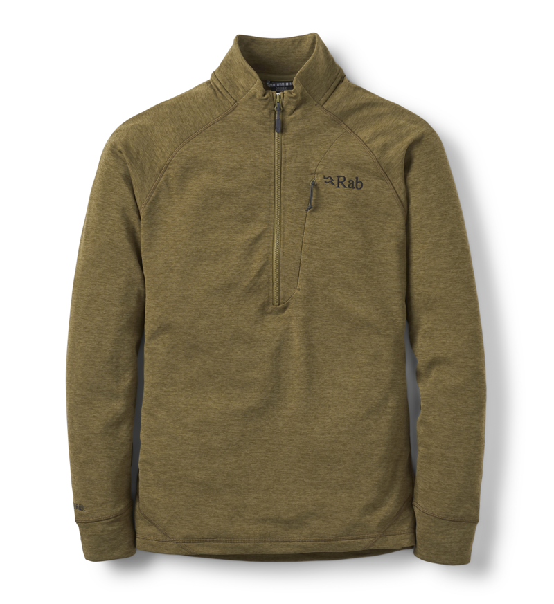 Rab Mens Nexus Pull-On Midlayer Fleece Jacket Oak Greeny Brown - 100% Recycled Thermic G Stretch Fabric