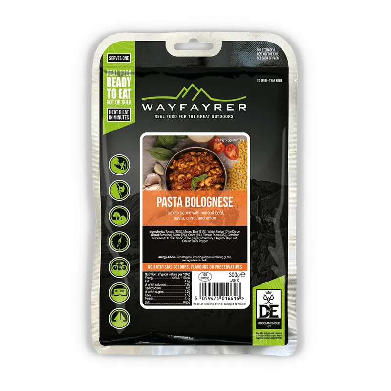 Wayfayrer Pasta Bolognese LF DofE Approved Boil in the Bag Camping Meal 300g 351kCal
