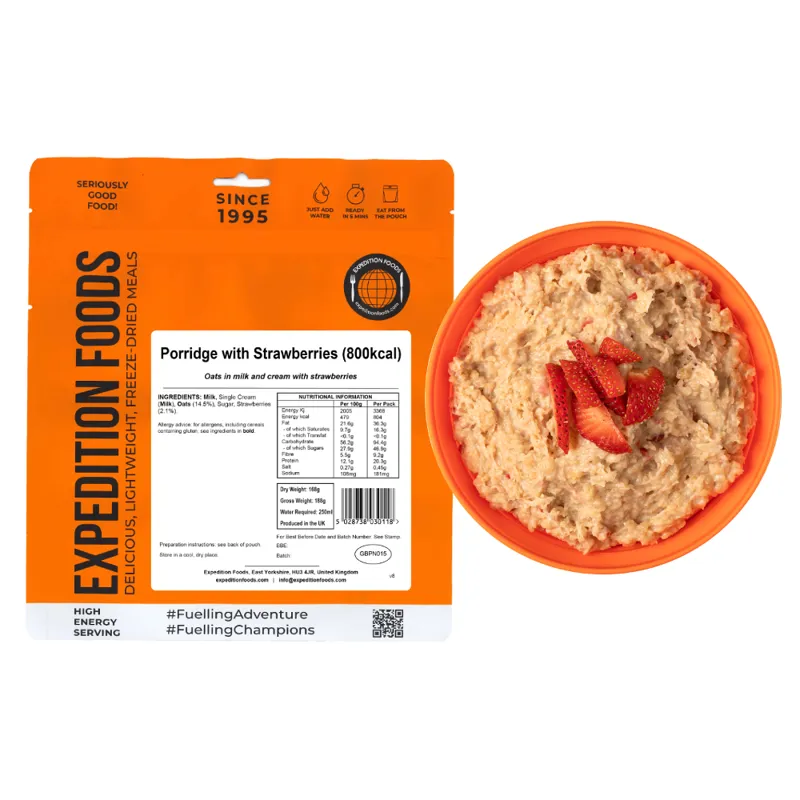 Expedition Foods Freeze Dried Porridge with Strawberries High Energy Breakfast-4