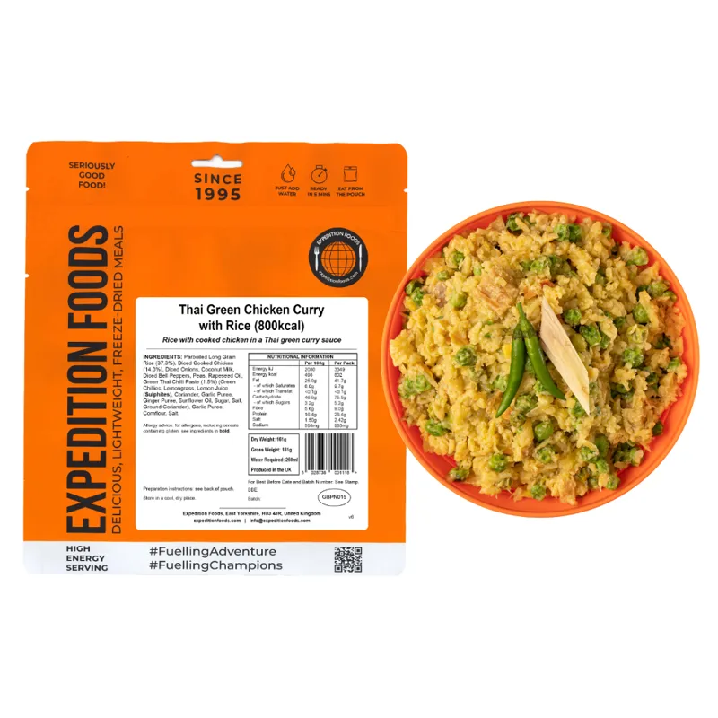 Expedition Foods Freeze Dried Thai Green Chicken Curry with Rice 800kcal GF LF-2