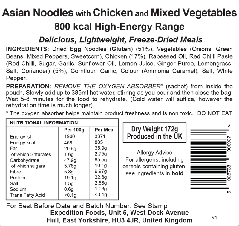 Expedition foods Freeze Dried Asian Noodles and Chicken and mixed veg 800kcal DF-1