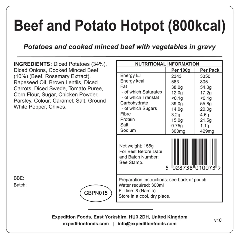 Expedition Foods Freeze Dried Beef and Potato Hotpot 800kcal DF GF-3