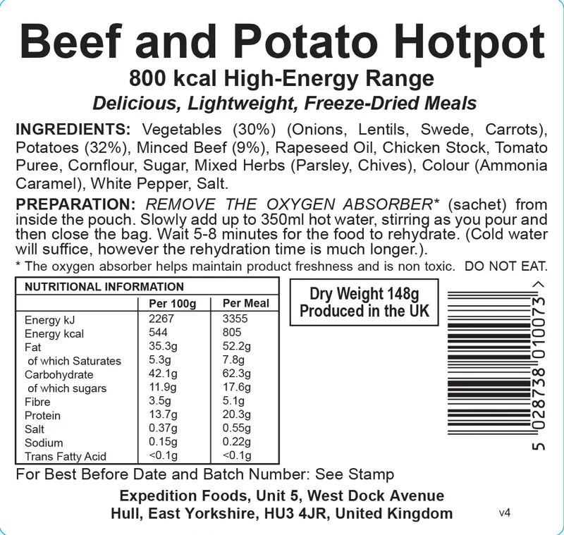 Expedition Foods Freeze Dried Beef and Potato Hotpot 800kcal DF GF-1