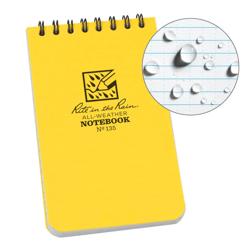 Rite in the Rain Top Spiral 3x5 Inch Yellow Waterproof Notebook - 135