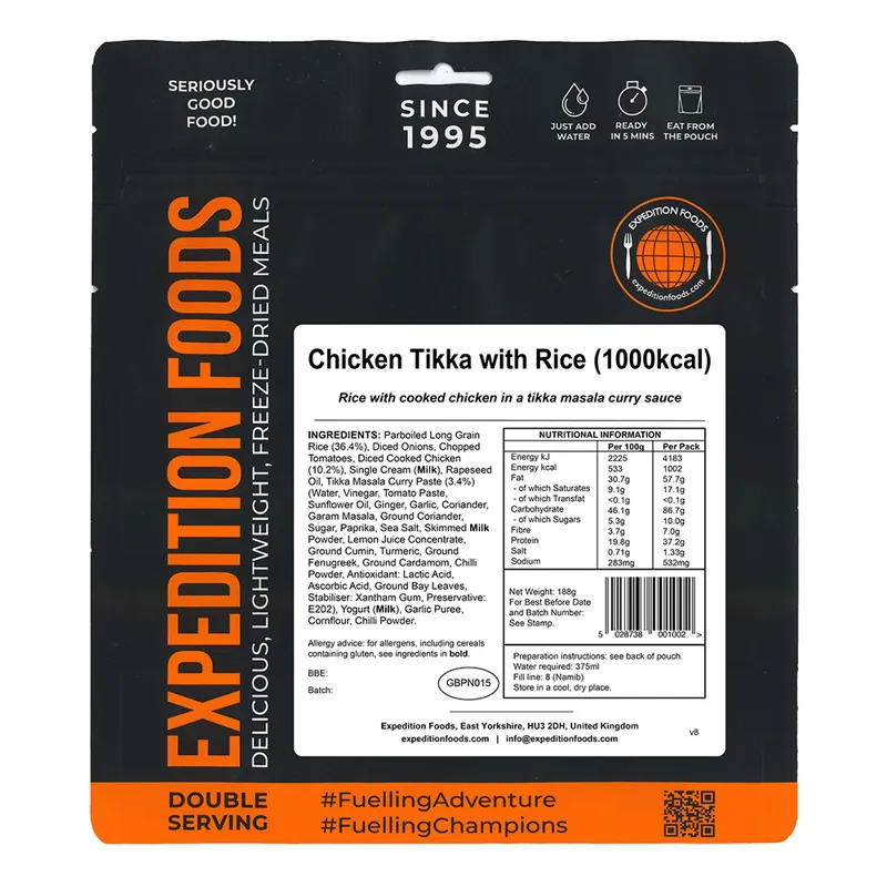 Expedition Foods Freeze Dried Chicken Tikka with Rice Meal for Two - GF-1