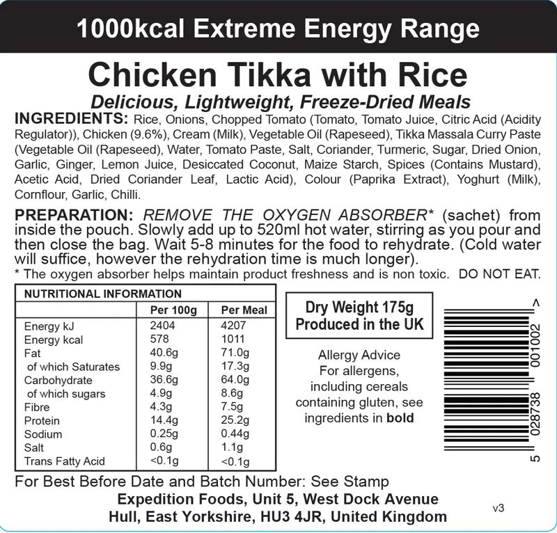 Expedition Foods Freeze Dried Chicken Tikka with Rice Meal for Two - GF-1
