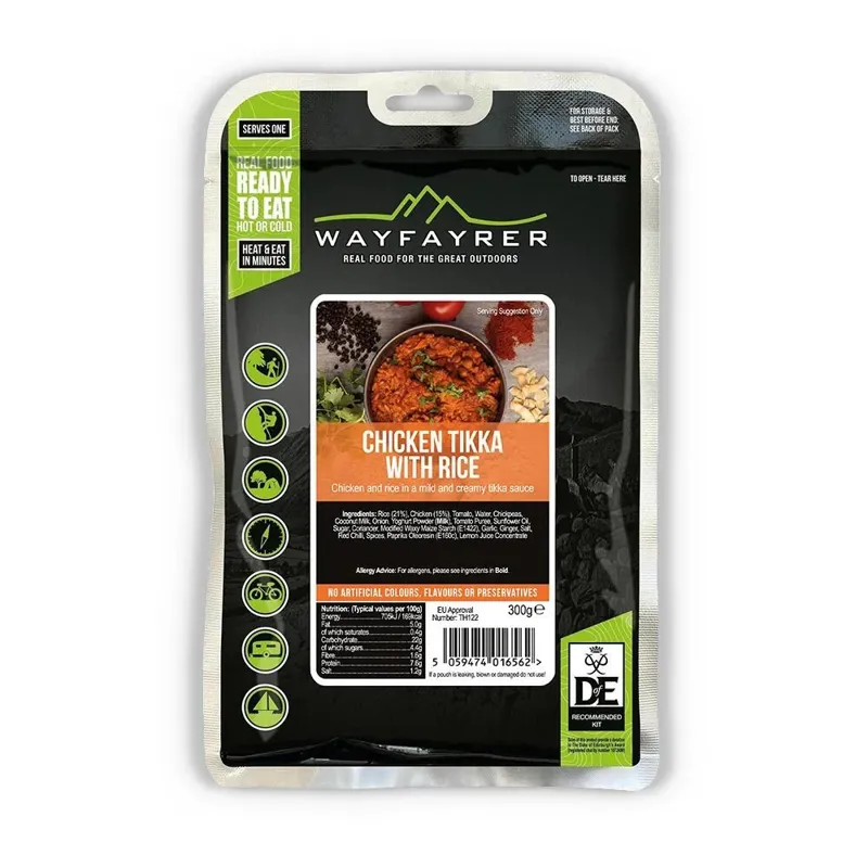 Wayfayrer Chicken Tikka and Rice GF DofE Approved Boil in the Bag Camping Meal 300g 507kcal