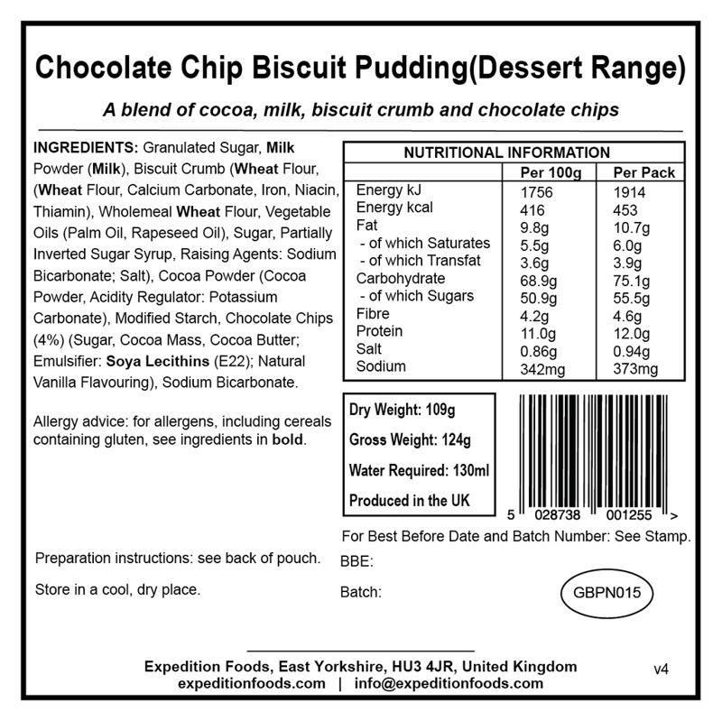 Expedition Foods Freeze Dried Chocolate Chip Biscuit Pudding 450kCal-1