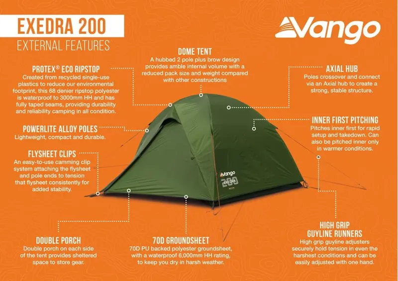 Vango Exedra 200 2 Person Tent 2.23kg - Forest Green-1