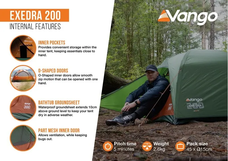 Vango Exedra 200 2 Person Tent 2.23kg - Forest Green-3