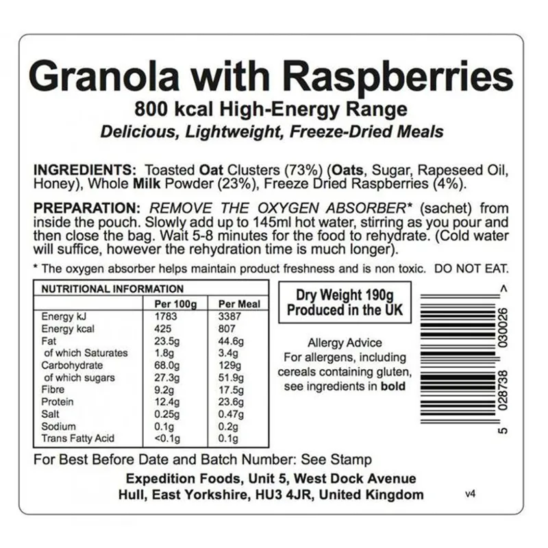 Expedition Foods Freeze Dried - Granola with Raspberries 800KCAL-1