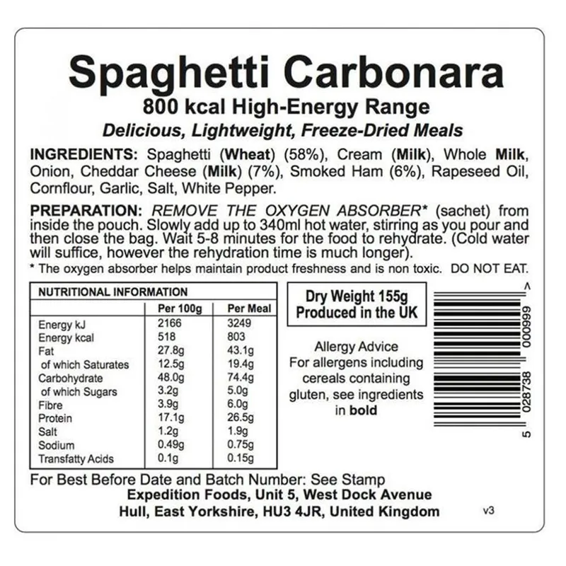 Expedition Foods Freeze Dried - Spaghetti Carbonara-1