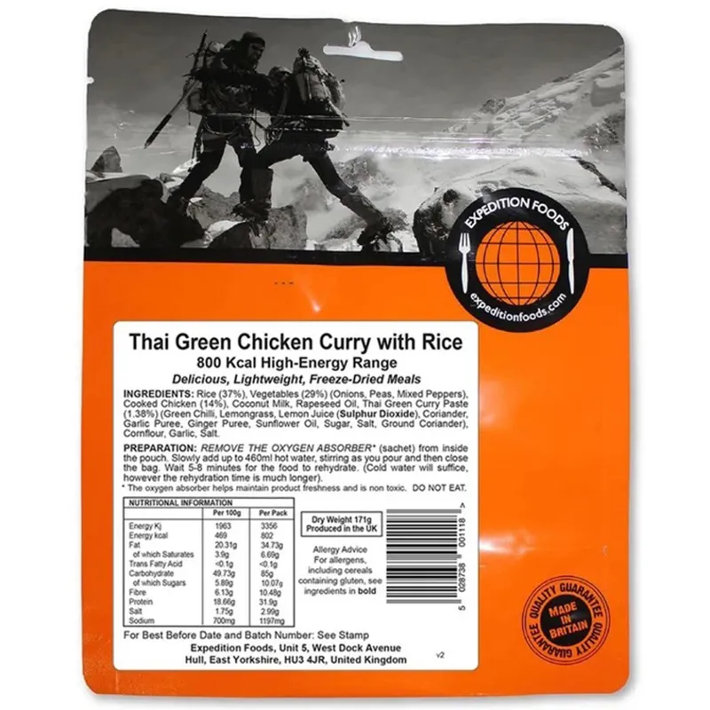 Expedition Foods Freeze Dried Thai Green Chicken Curry with Rice 800kcal GF LF