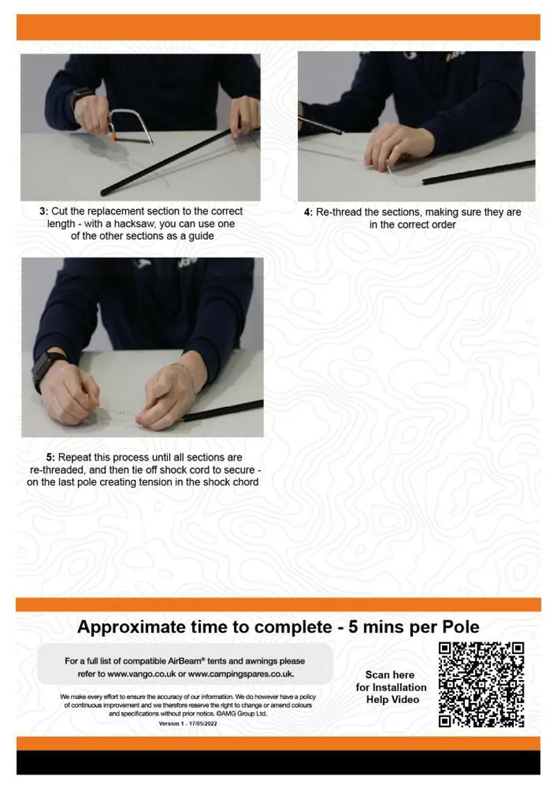 Vango Fibreglass Tent Pole Set 12.7mm x 65cm x 5-2