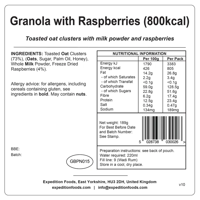 Expedition Foods Freeze Dried - Granola with Raspberries 800KCAL-1