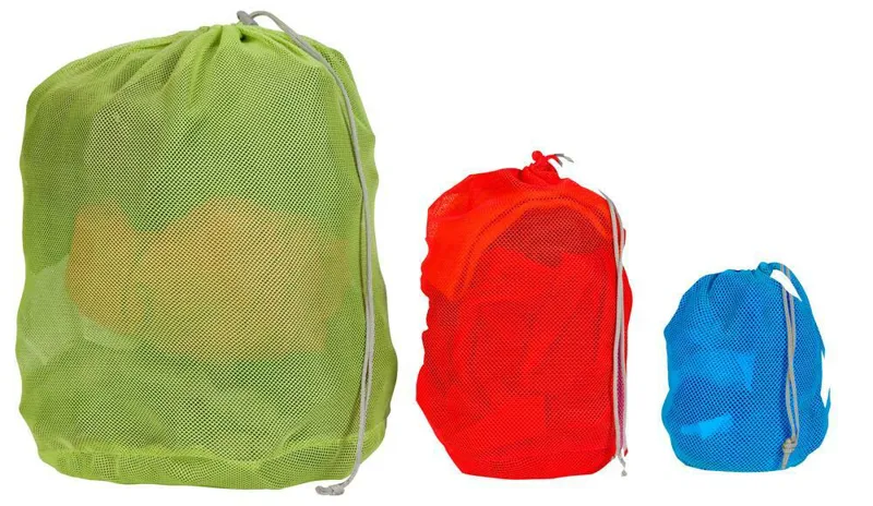 Vango Mesh Bag Set 3 Pack Drawstring Bags for Travel Lightweight Laundry Storage Organizer Green Red Blue 3L 10L 43L