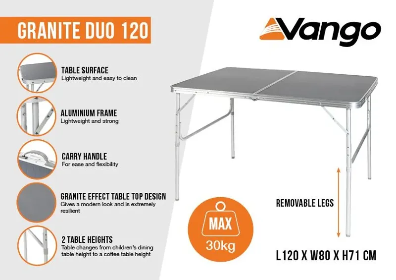 Vango Granite Duo 120 Camping Table-2