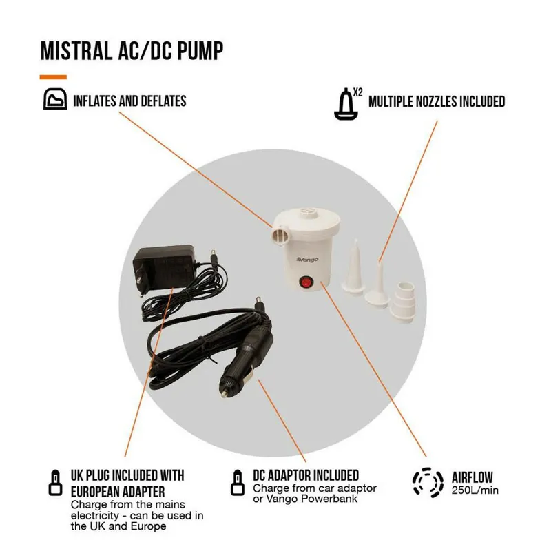 Vango Mistral AC/DC Electric Camping Pump Inflatable Air Mattress Pump-1