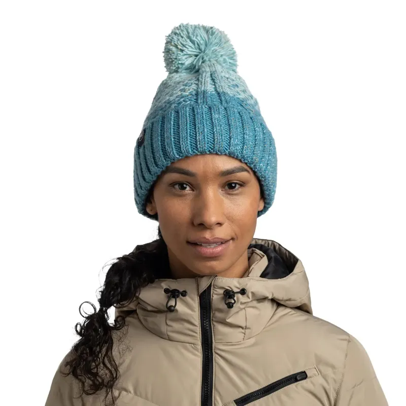 Buff Knitted and Fleece Band Beanie Akna Tourmaline-1