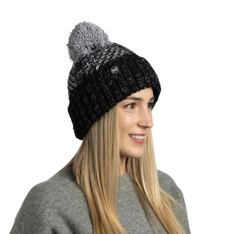 Buff Knitted and Fleece Band Beanie Akna Graphite-2