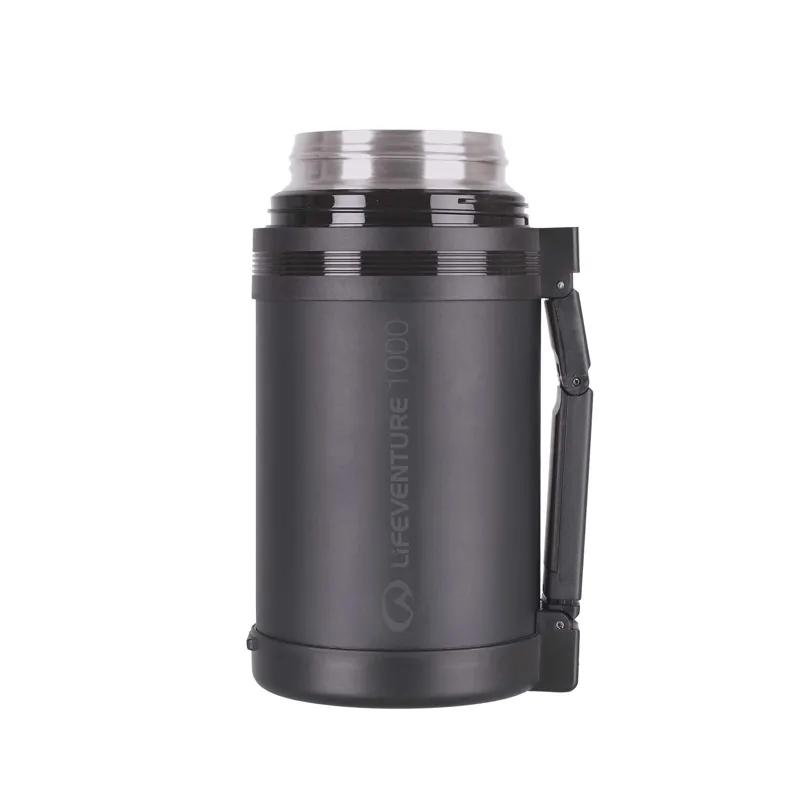 Lifeventure 1 Litre TiV Widemouth Vacuum Flask with two cups - Dark Grey-1