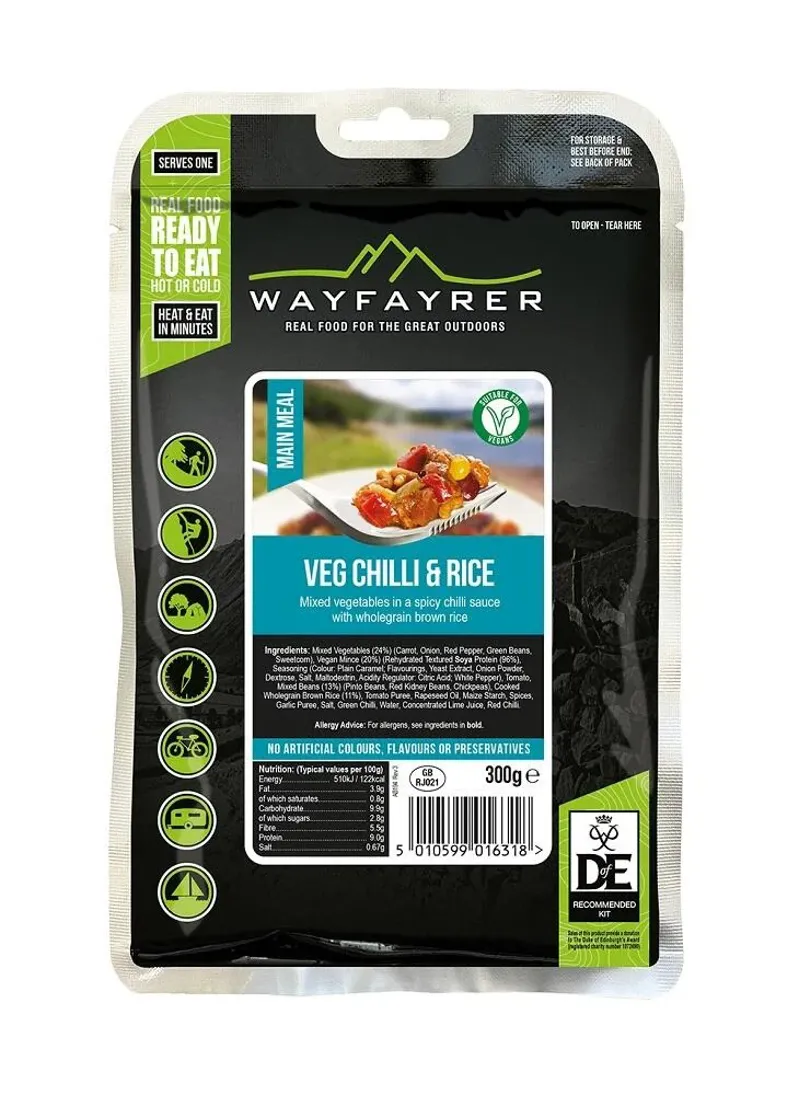Wayfayrer Vegetable Chilli with Rice Vegan DofE Approved Boil in the Bag Camping Meal 300g 366kCal